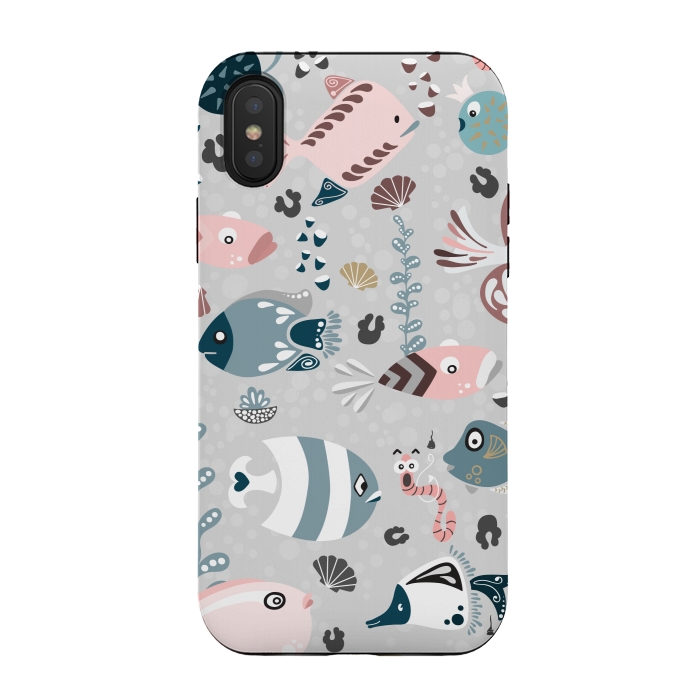 iPhone Xs / X StrongFit Funny Fish in Pink and Blue by Paula Ohreen
