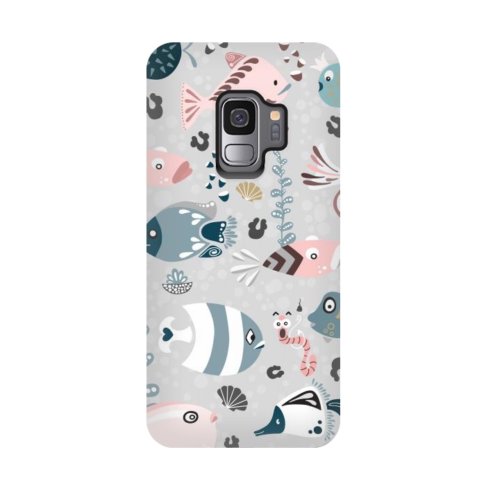 Galaxy S9 StrongFit Funny Fish in Pink and Blue by Paula Ohreen