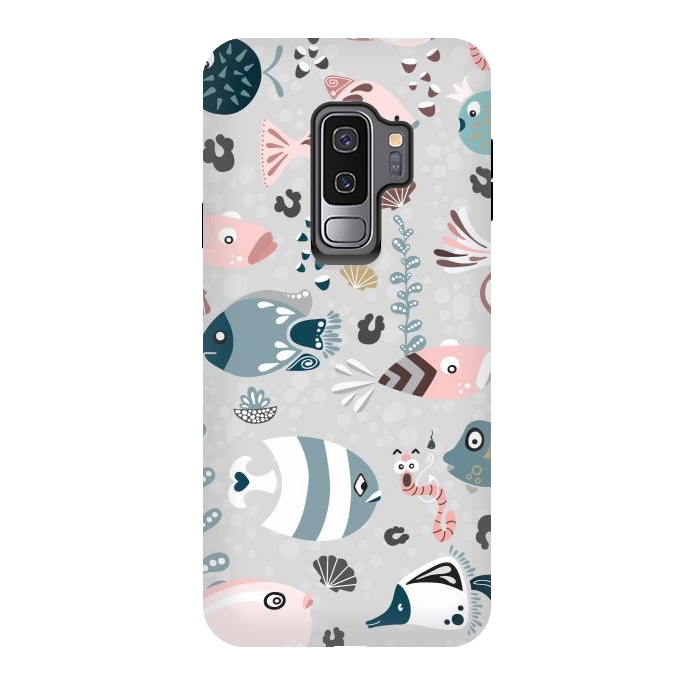 Galaxy S9 plus StrongFit Funny Fish in Pink and Blue by Paula Ohreen