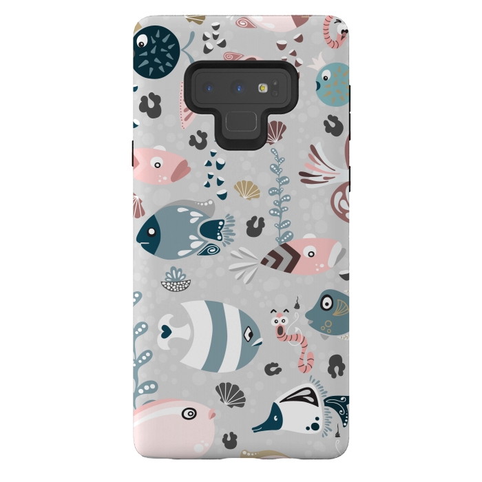 Galaxy Note 9 StrongFit Funny Fish in Pink and Blue by Paula Ohreen