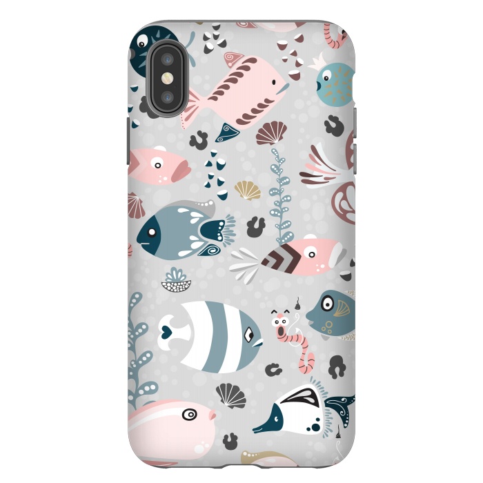 iPhone Xs Max StrongFit Funny Fish in Pink and Blue by Paula Ohreen