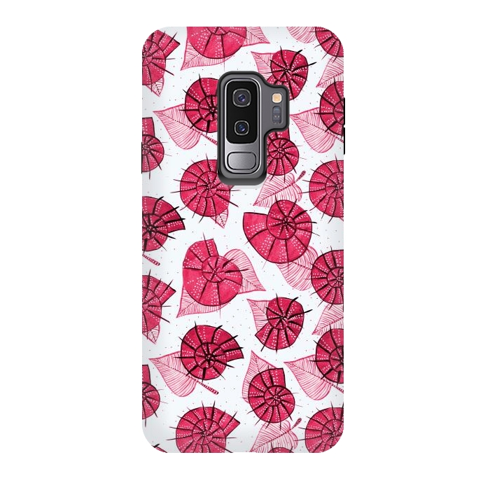 Galaxy S9 plus StrongFit Pink Snails And LeavesPattern by Boriana Giormova