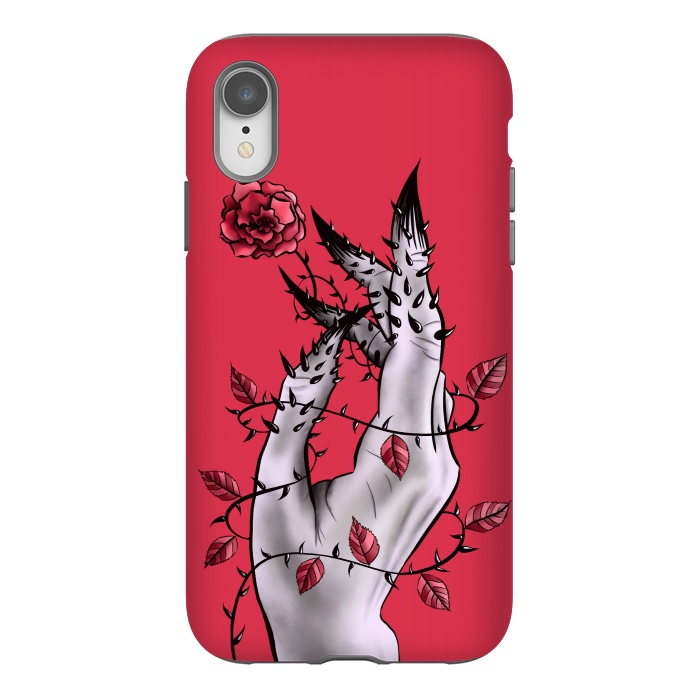 iPhone Xr StrongFit Deformed Hand With Thorns And Rose Horror Art by Boriana Giormova