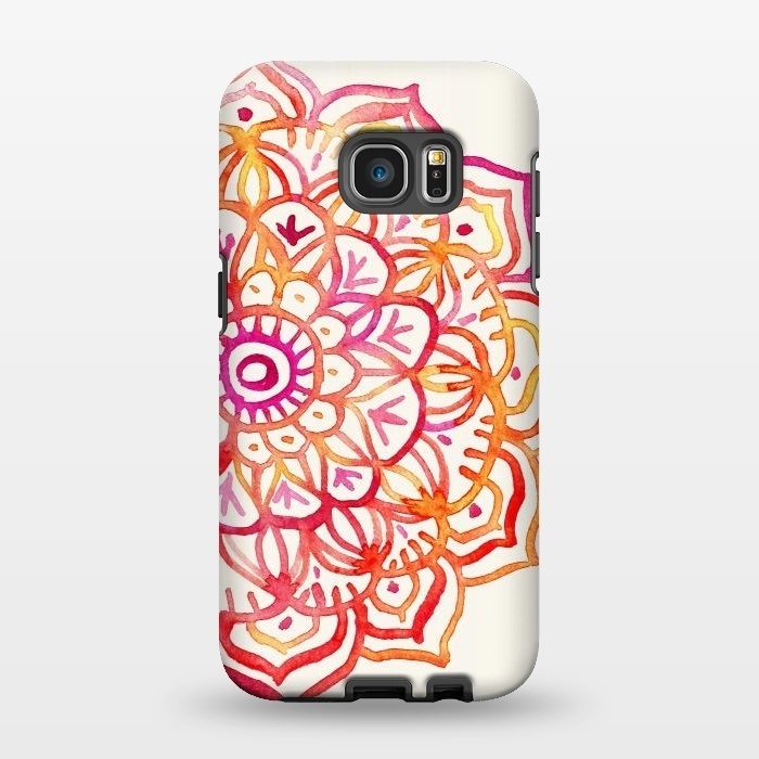 Galaxy S7 EDGE StrongFit Watercolor Mandala in Sunset Colors by Micklyn Le Feuvre