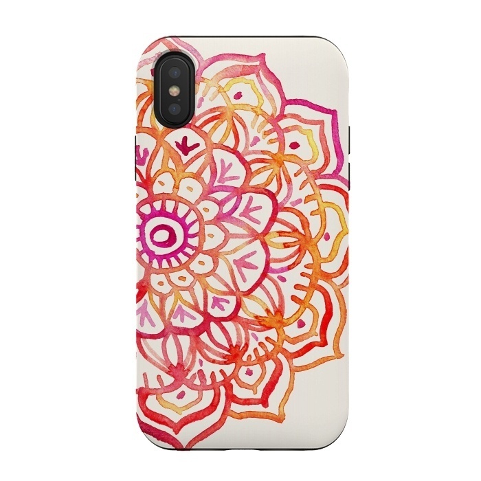 iPhone Xs / X StrongFit Watercolor Mandala in Sunset Colors by Micklyn Le Feuvre