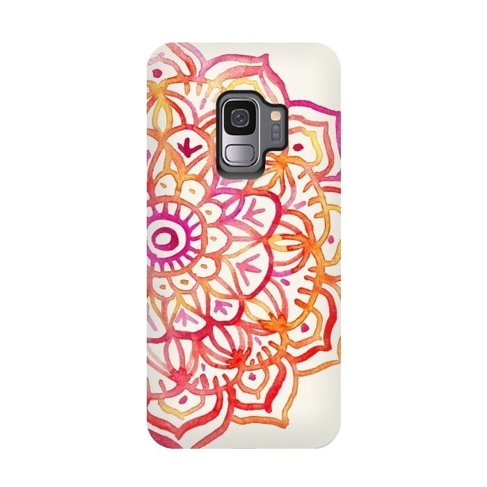 Galaxy S9 StrongFit Watercolor Mandala in Sunset Colors by Micklyn Le Feuvre