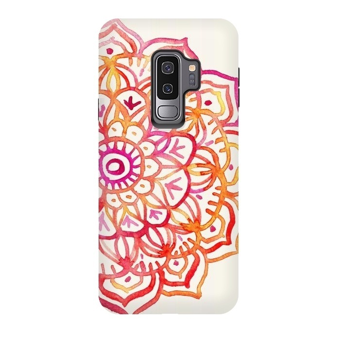 Galaxy S9 plus StrongFit Watercolor Mandala in Sunset Colors by Micklyn Le Feuvre
