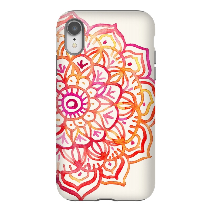 iPhone Xr StrongFit Watercolor Mandala in Sunset Colors by Micklyn Le Feuvre
