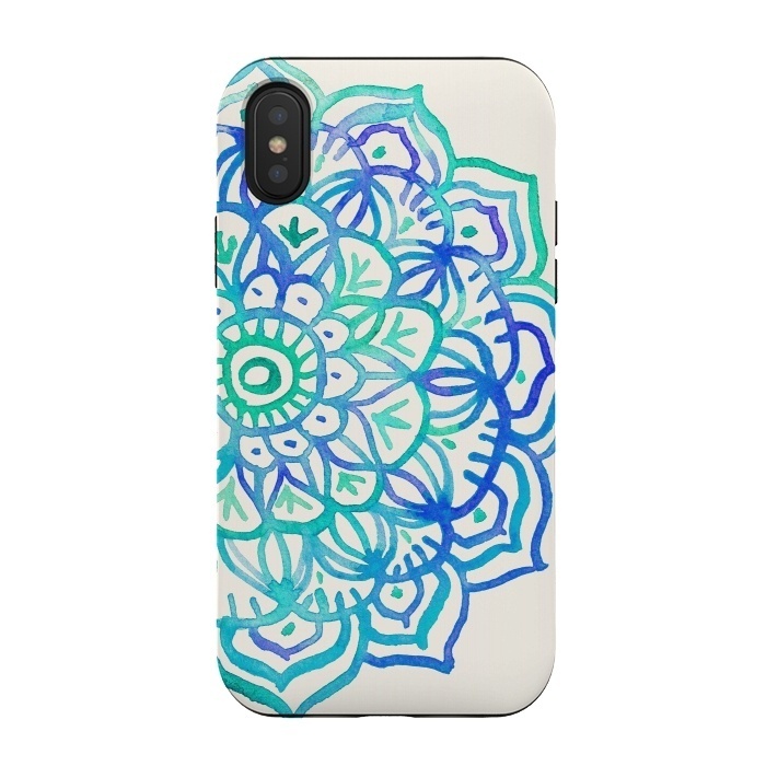 iPhone Xs / X StrongFit Watercolor Mandala in Ocean Colors by Micklyn Le Feuvre