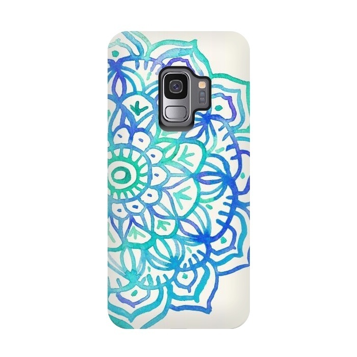 Galaxy S9 StrongFit Watercolor Mandala in Ocean Colors by Micklyn Le Feuvre