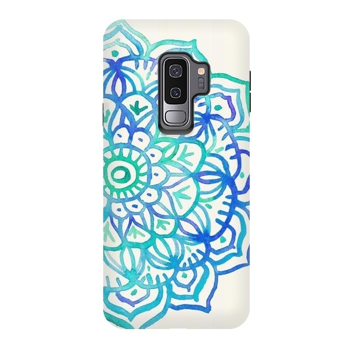 Galaxy S9 plus StrongFit Watercolor Mandala in Ocean Colors by Micklyn Le Feuvre