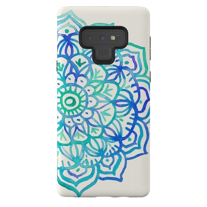 Galaxy Note 9 StrongFit Watercolor Mandala in Ocean Colors by Micklyn Le Feuvre