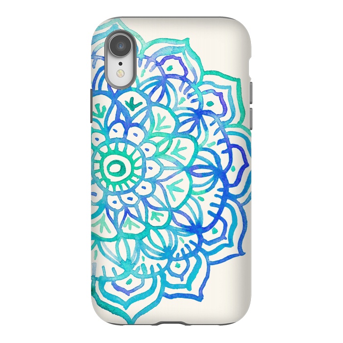 iPhone Xr StrongFit Watercolor Mandala in Ocean Colors by Micklyn Le Feuvre