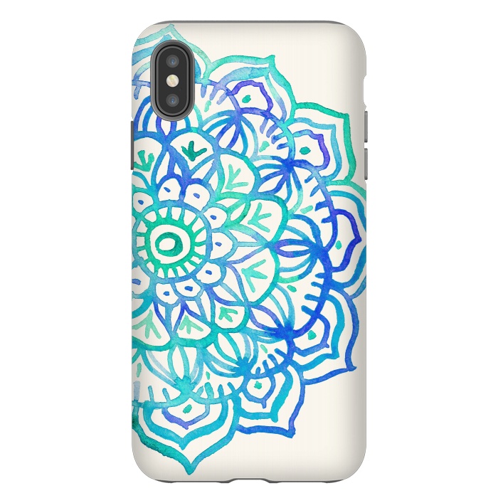 iPhone Xs Max StrongFit Watercolor Mandala in Ocean Colors by Micklyn Le Feuvre