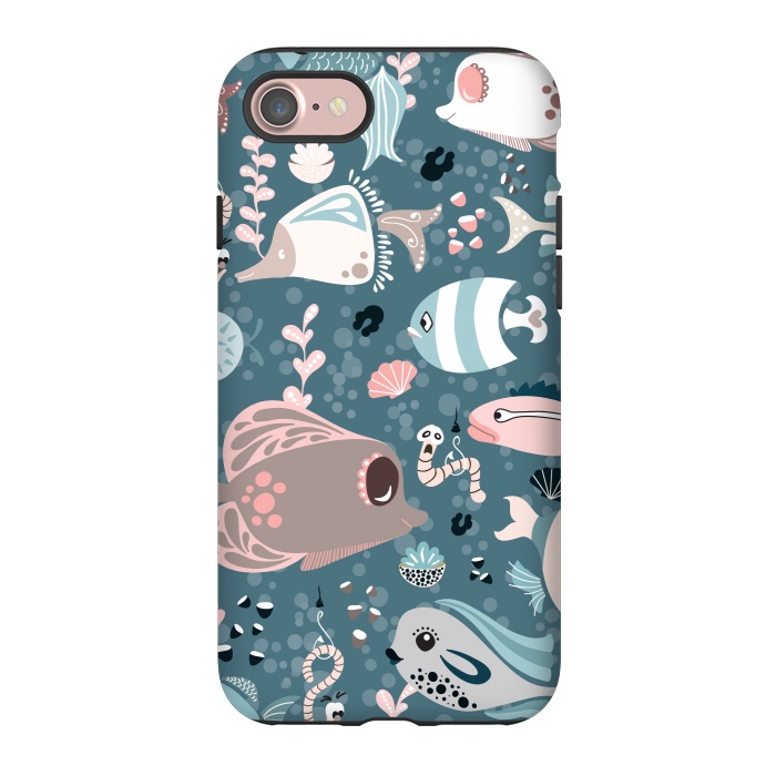 iPhone 7 StrongFit Funny Fish in Blue and White by Paula Ohreen