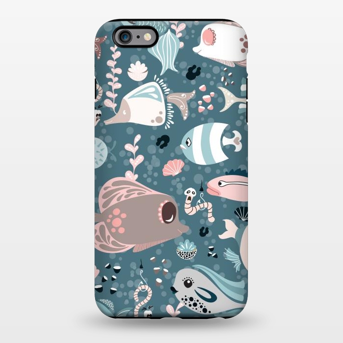 iPhone 6/6s plus StrongFit Funny Fish in Blue and White by Paula Ohreen