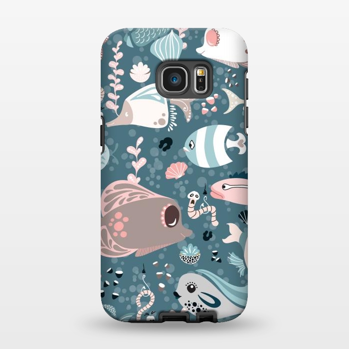 Galaxy S7 EDGE StrongFit Funny Fish in Blue and White by Paula Ohreen