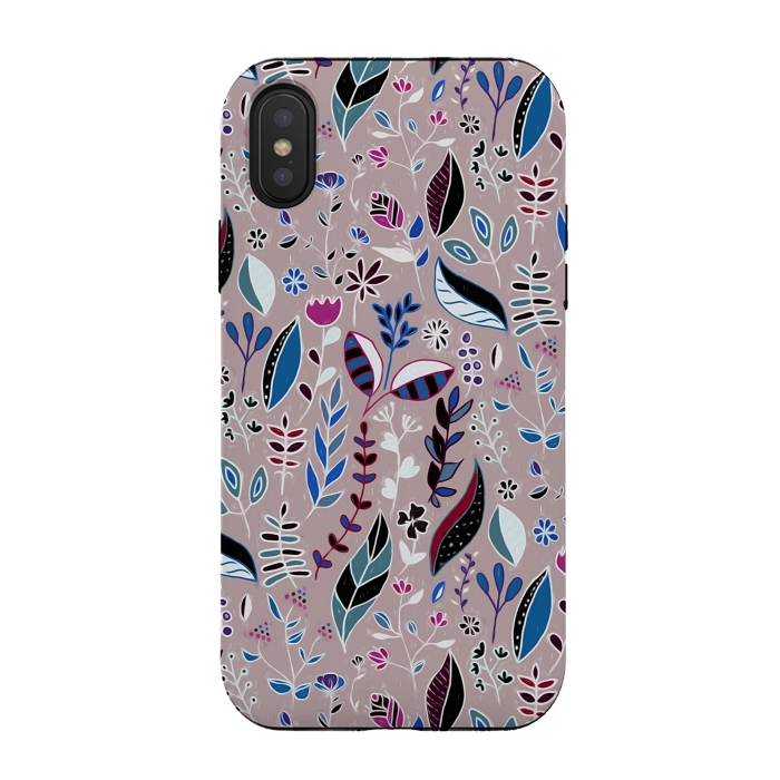 iPhone Xs / X StrongFit Vibrant Nature Doodle On soft Grey  by Tigatiga
