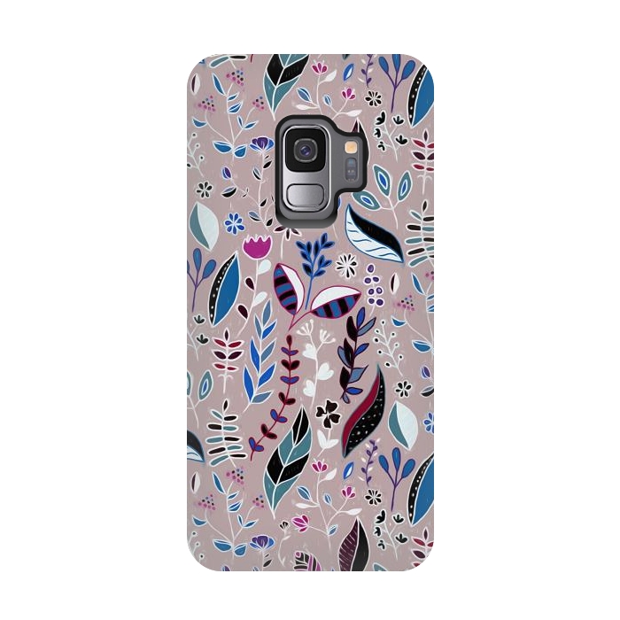 Galaxy S9 StrongFit Vibrant Nature Doodle On soft Grey  by Tigatiga