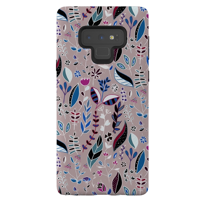 Galaxy Note 9 StrongFit Vibrant Nature Doodle On soft Grey  by Tigatiga