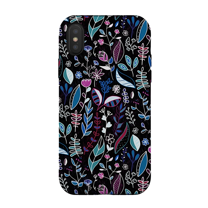 iPhone Xs / X StrongFit Vibrant Midnight Nature Doodle by Tigatiga