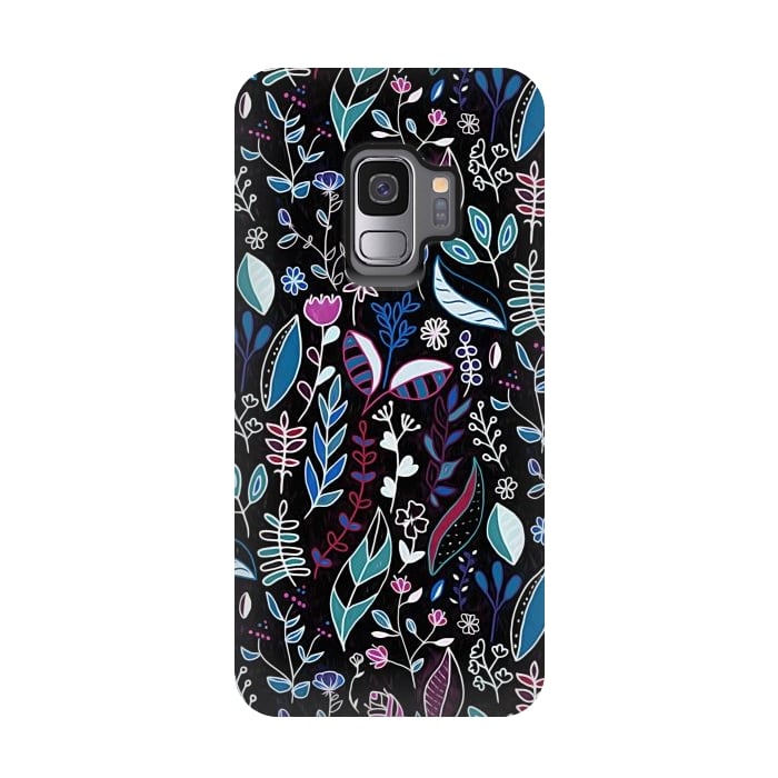 Galaxy S9 StrongFit Vibrant Midnight Nature Doodle by Tigatiga