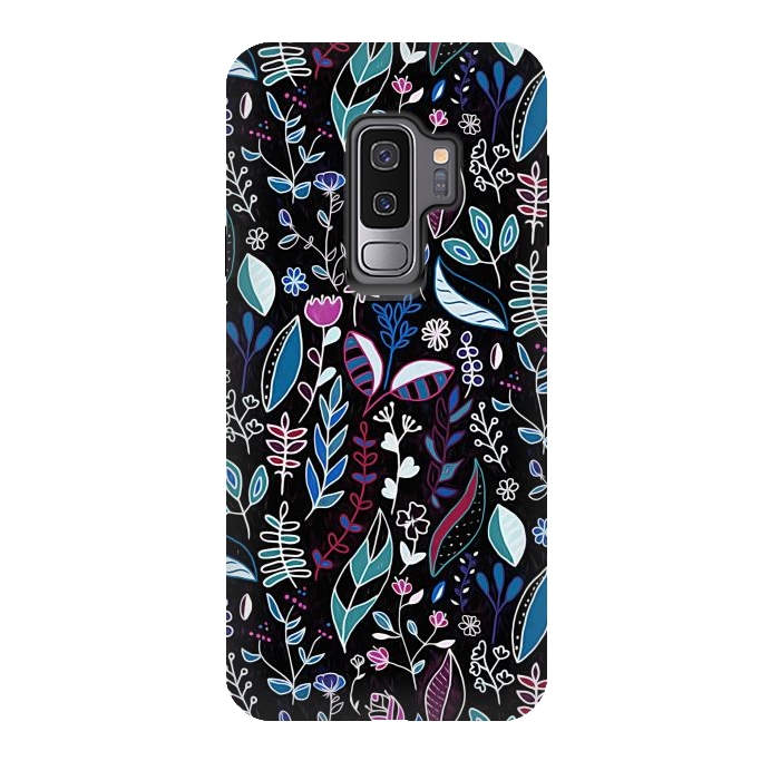 Galaxy S9 plus StrongFit Vibrant Midnight Nature Doodle by Tigatiga