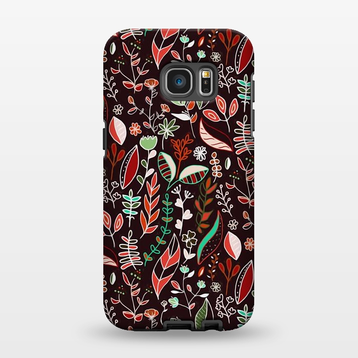 Galaxy S7 EDGE StrongFit Autumn Nature Doodle On Brown  by Tigatiga