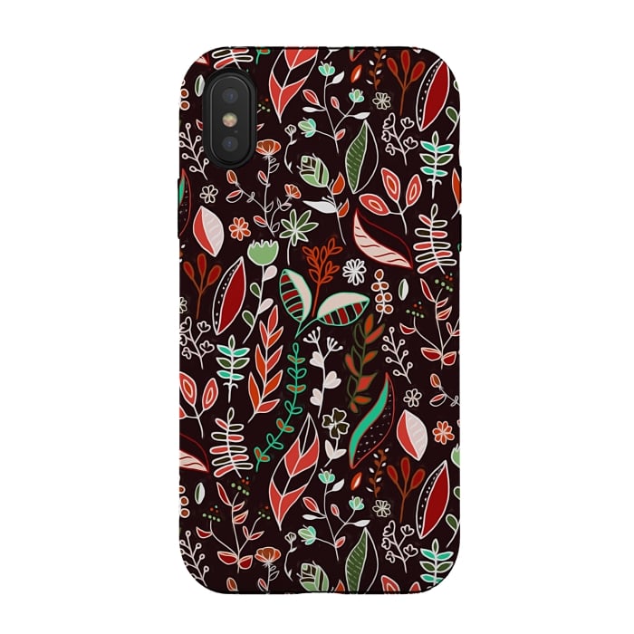 iPhone Xs / X StrongFit Autumn Nature Doodle On Brown  by Tigatiga