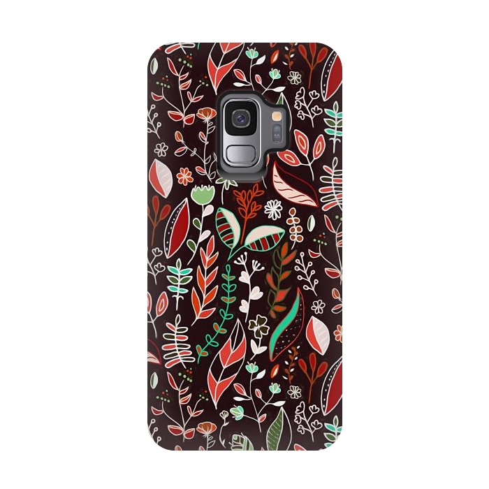 Galaxy S9 StrongFit Autumn Nature Doodle On Brown  by Tigatiga