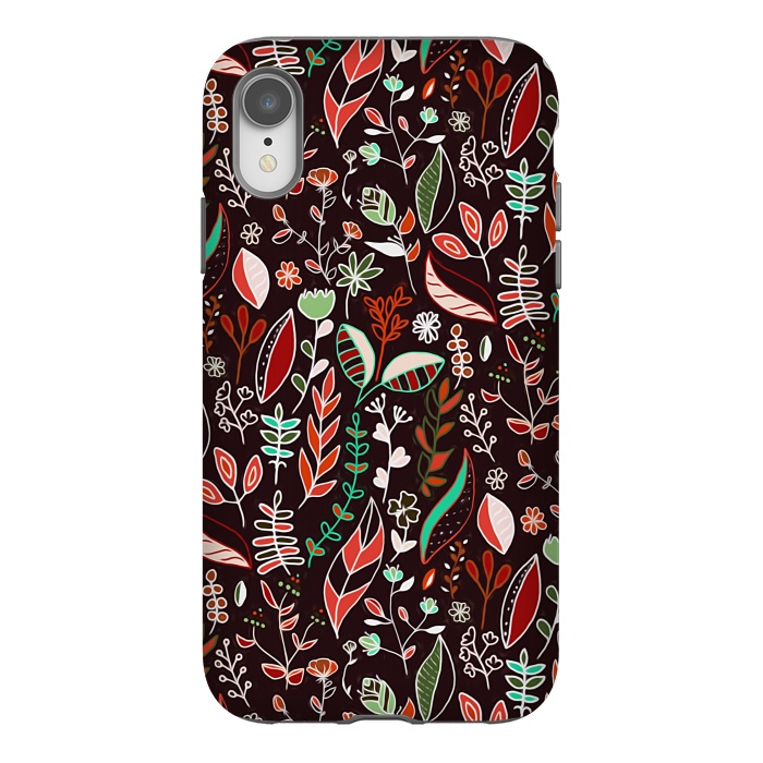 iPhone Xr StrongFit Autumn Nature Doodle On Brown  by Tigatiga