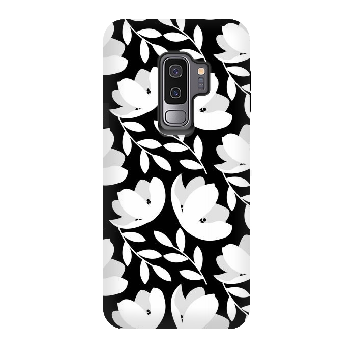 Galaxy S9 plus StrongFit Black and White Floral Pattern by Allgirls Studio