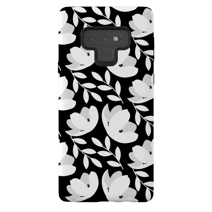 Galaxy Note 9 StrongFit Black and White Floral Pattern by Allgirls Studio