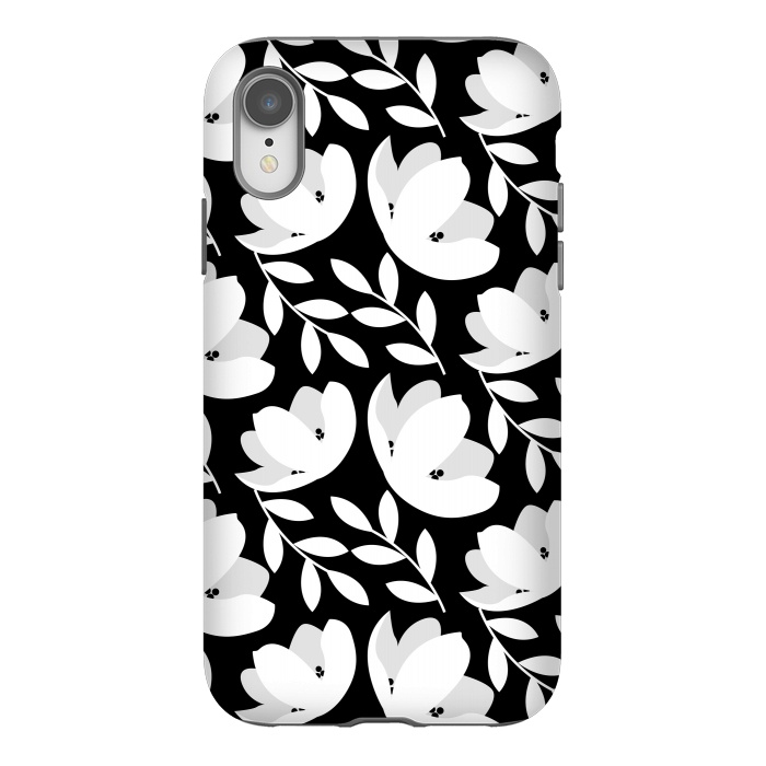 iPhone Xr StrongFit Black and White Floral Pattern by Allgirls Studio