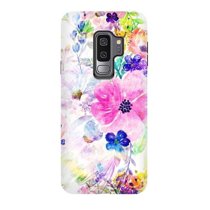 Galaxy S9 plus StrongFit Pretty watercolor floral hand paint design by InovArts