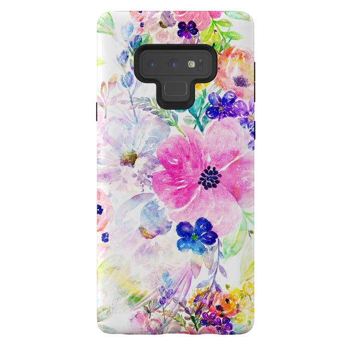 Galaxy Note 9 StrongFit Pretty watercolor floral hand paint design by InovArts