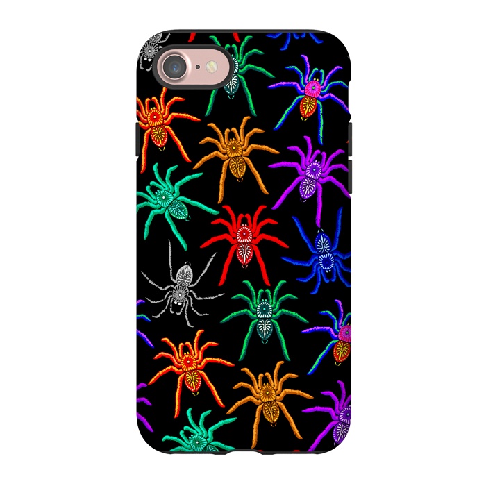 iPhone 7 StrongFit Spiders Pattern Colorful Tarantulas on Black by BluedarkArt