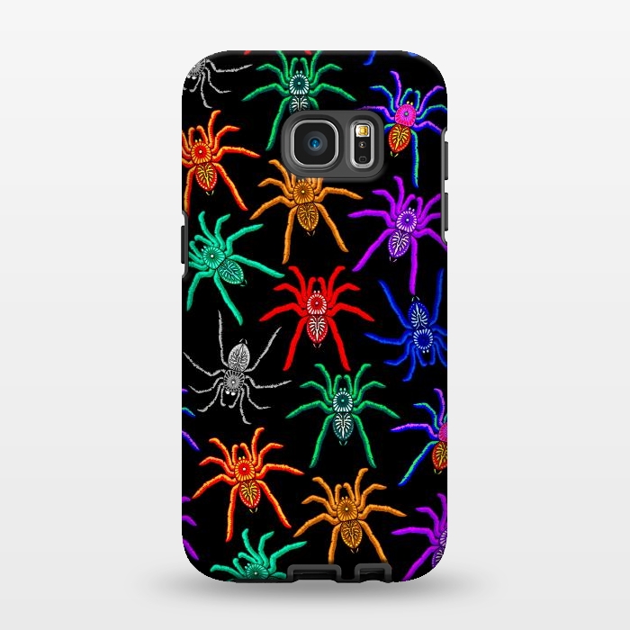 Galaxy S7 EDGE StrongFit Spiders Pattern Colorful Tarantulas on Black by BluedarkArt