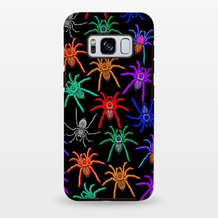 Galaxy S8 plus StrongFit Spiders Pattern Colorful Tarantulas on Black by BluedarkArt