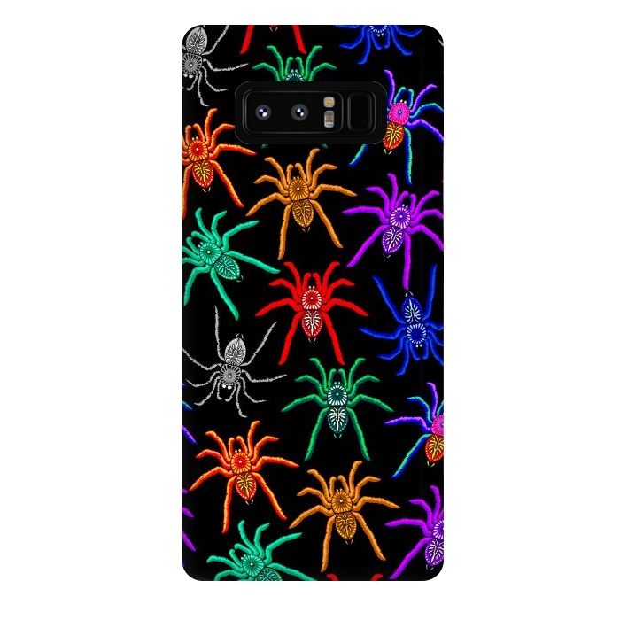 Galaxy Note 8 StrongFit Spiders Pattern Colorful Tarantulas on Black by BluedarkArt