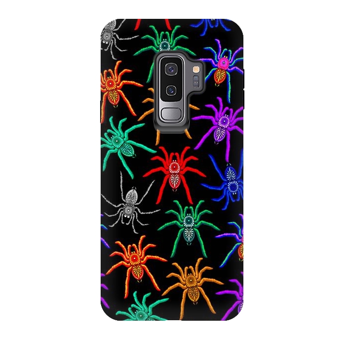 Galaxy S9 plus StrongFit Spiders Pattern Colorful Tarantulas on Black by BluedarkArt