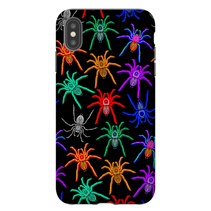 iPhone Xs Max StrongFit Spiders Pattern Colorful Tarantulas on Black by BluedarkArt