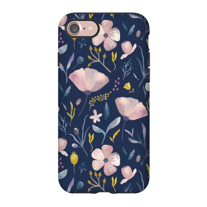 iPhone 7 StrongFit Delicate Pastel Floral on Blue by Noonday Design