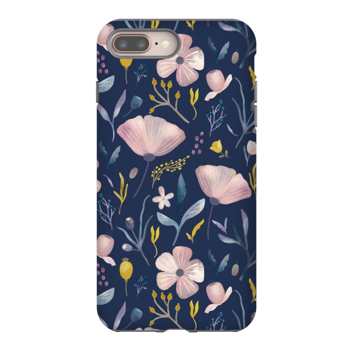 iPhone 7 plus StrongFit Delicate Pastel Floral on Blue by Noonday Design