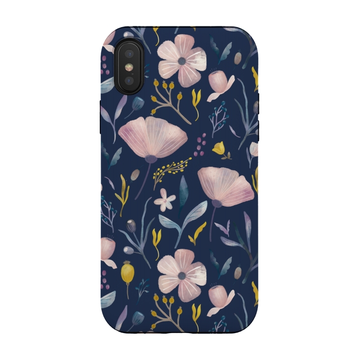 iPhone Xs / X StrongFit Delicate Pastel Floral on Blue by Noonday Design