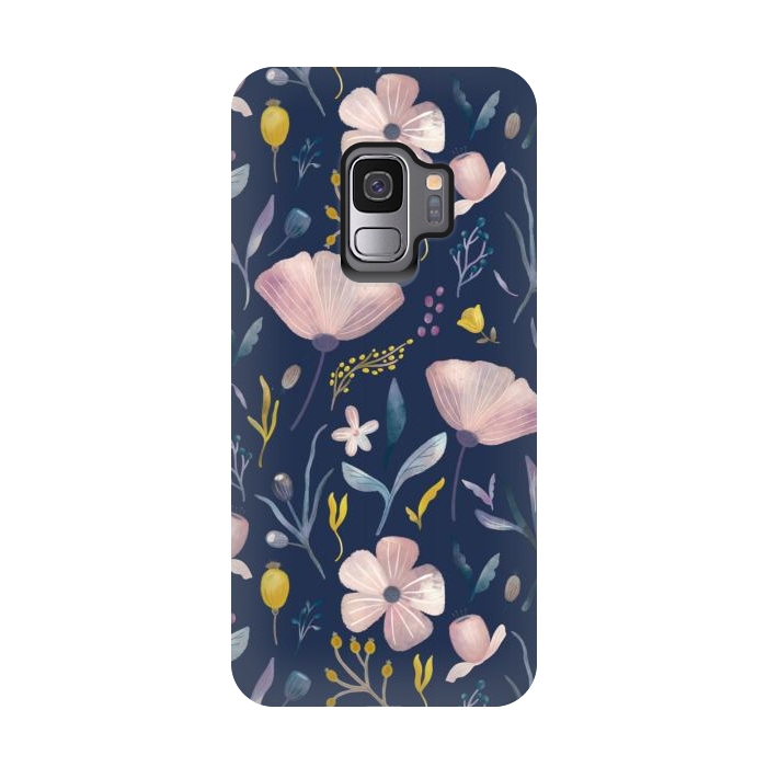 Galaxy S9 StrongFit Delicate Pastel Floral on Blue by Noonday Design