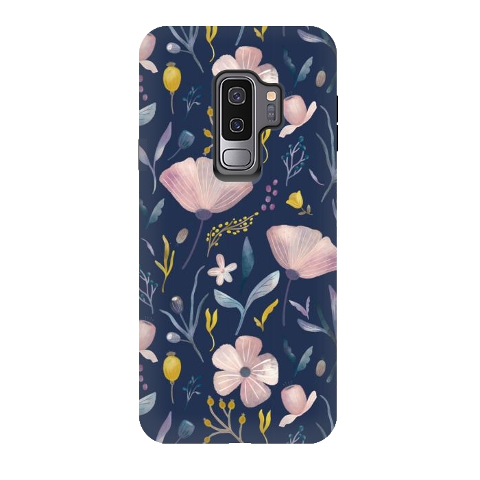 Galaxy S9 plus StrongFit Delicate Pastel Floral on Blue by Noonday Design