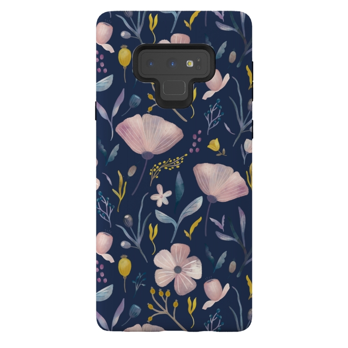Galaxy Note 9 StrongFit Delicate Pastel Floral on Blue by Noonday Design