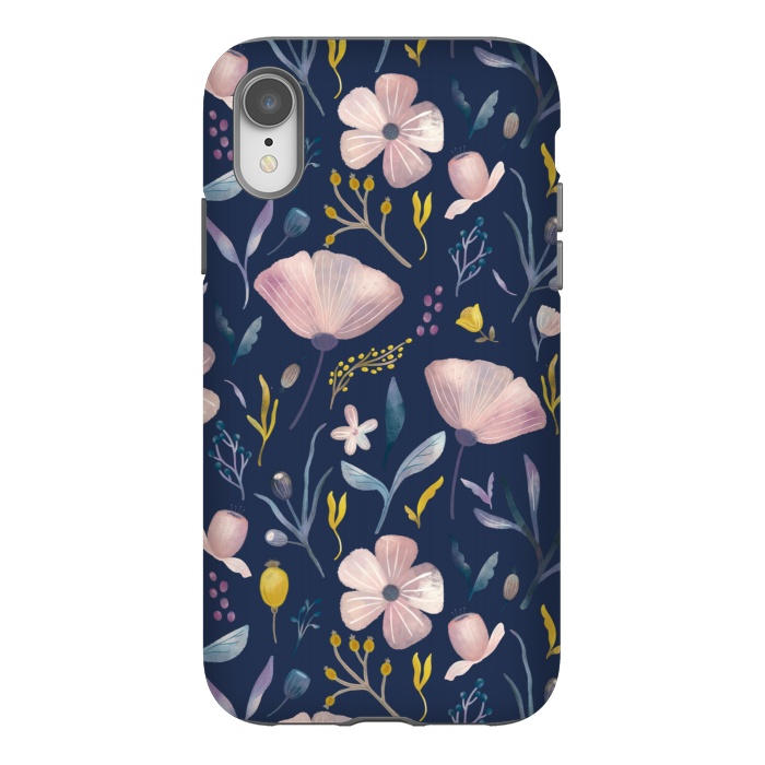 iPhone Xr StrongFit Delicate Pastel Floral on Blue by Noonday Design