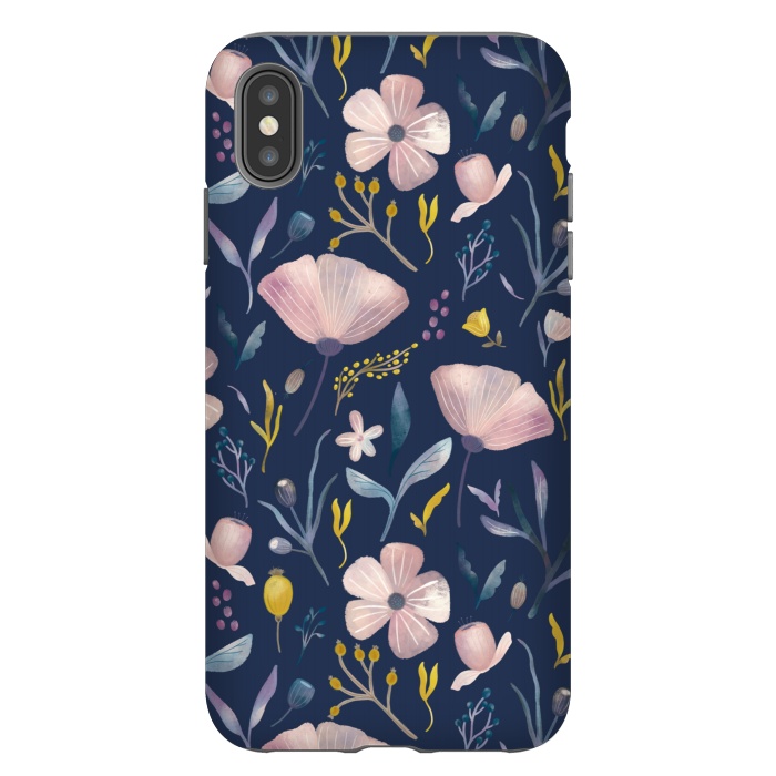 iPhone Xs Max StrongFit Delicate Pastel Floral on Blue by Noonday Design